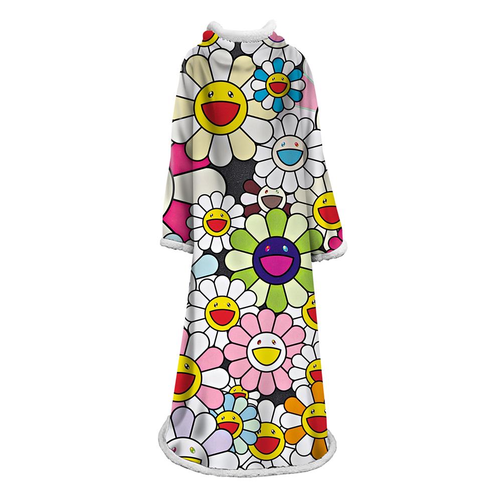 3D Digital Flower Printed Blanket With Sleeves-Cute Cartoon Blanket Robe