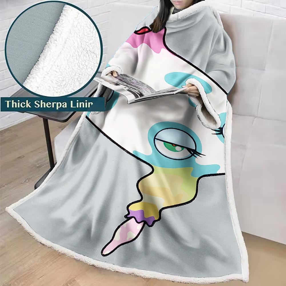3D Digital Flower Printed Blanket With Sleeves-Cute Cartoon Blanket Robe