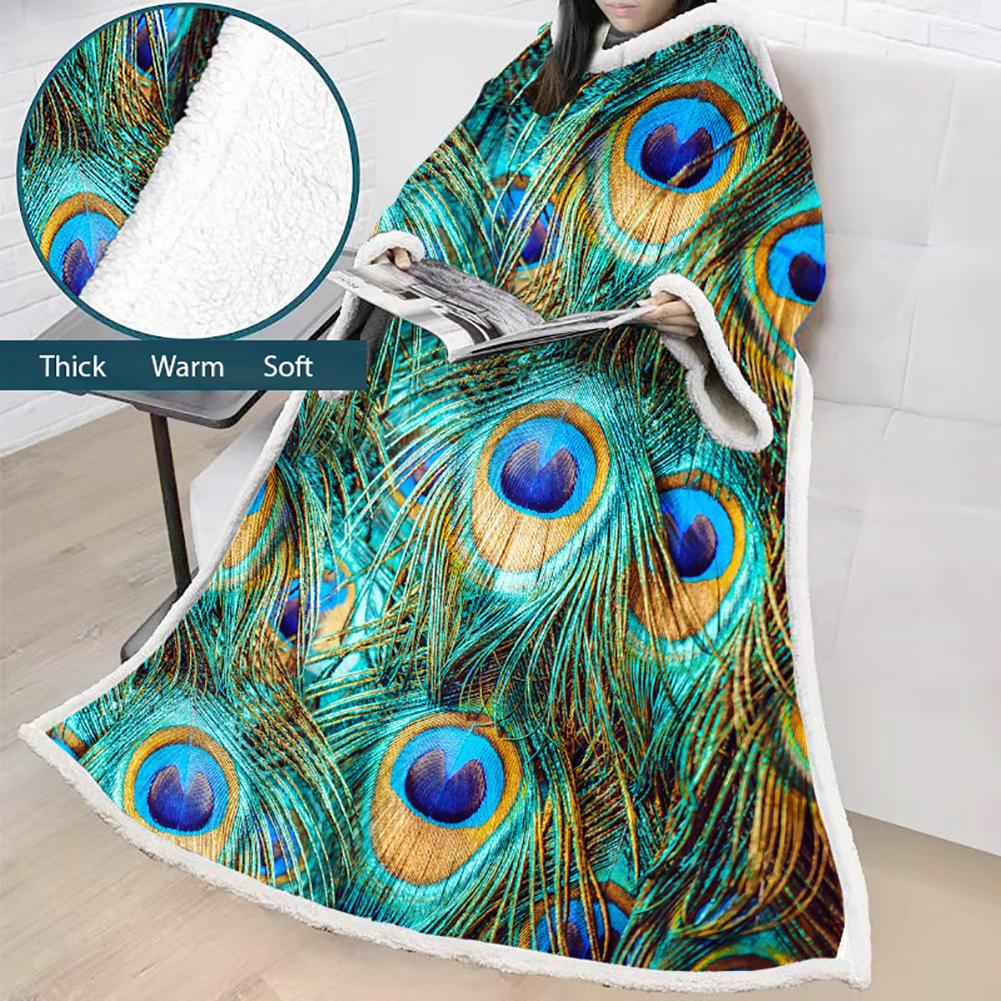 3D Digital Printed Blanket With Sleeves-Peacock Eye Blanket Robe