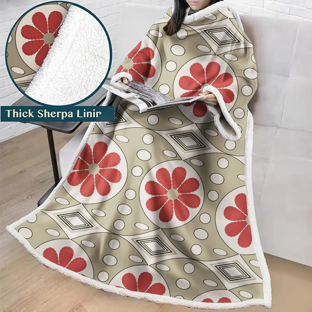 3D Digital Printed Blanket With Sleeves-Geometric Designs Blanket Robe