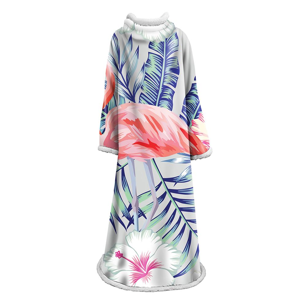 3D Digital Printed Blanket With Sleeves-Flamingo Blanket Robe