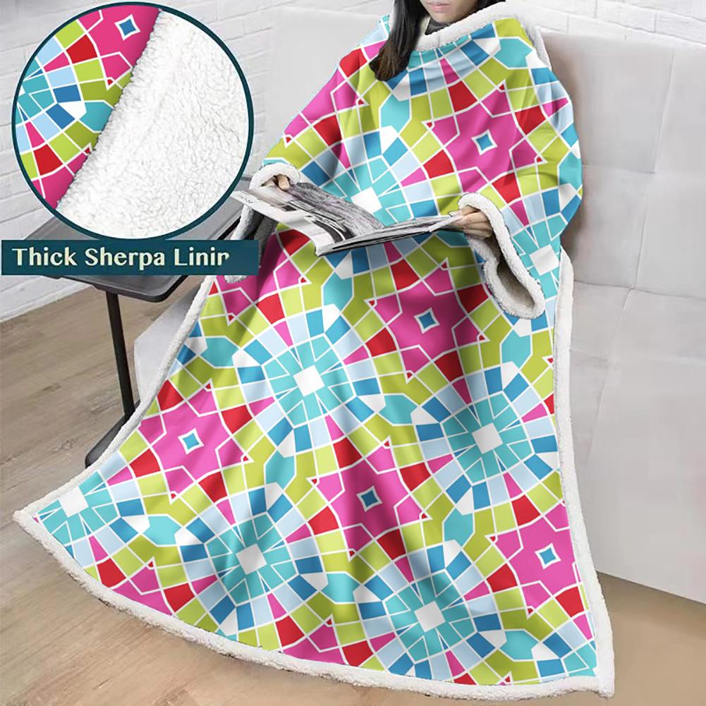 3D Digital Printed Blanket With Sleeves-Geometric Designs Blanket Robe