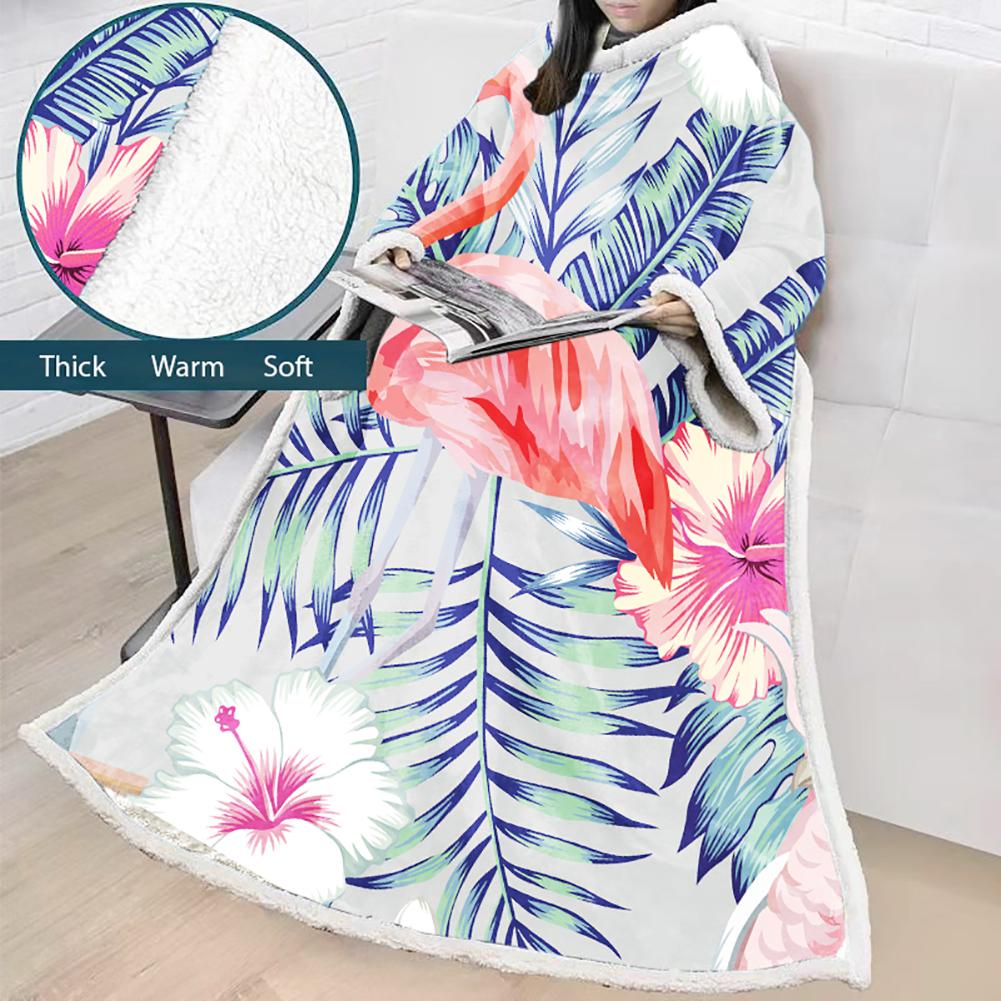 3D Digital Printed Blanket With Sleeves-Flamingo Blanket Robe