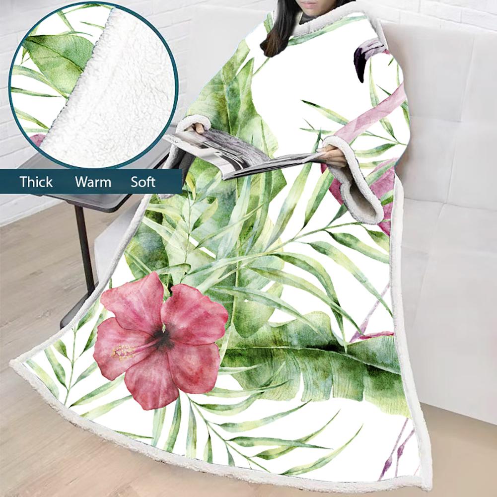 3D Digital Printed Blanket With Sleeves-Flamingo Blanket Robe