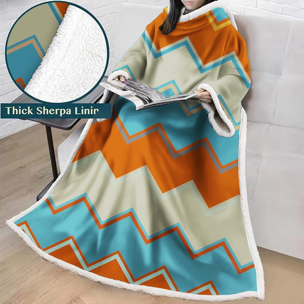 3D Digital Printed Blanket With Sleeves-Geometric Designs Blanket Robe