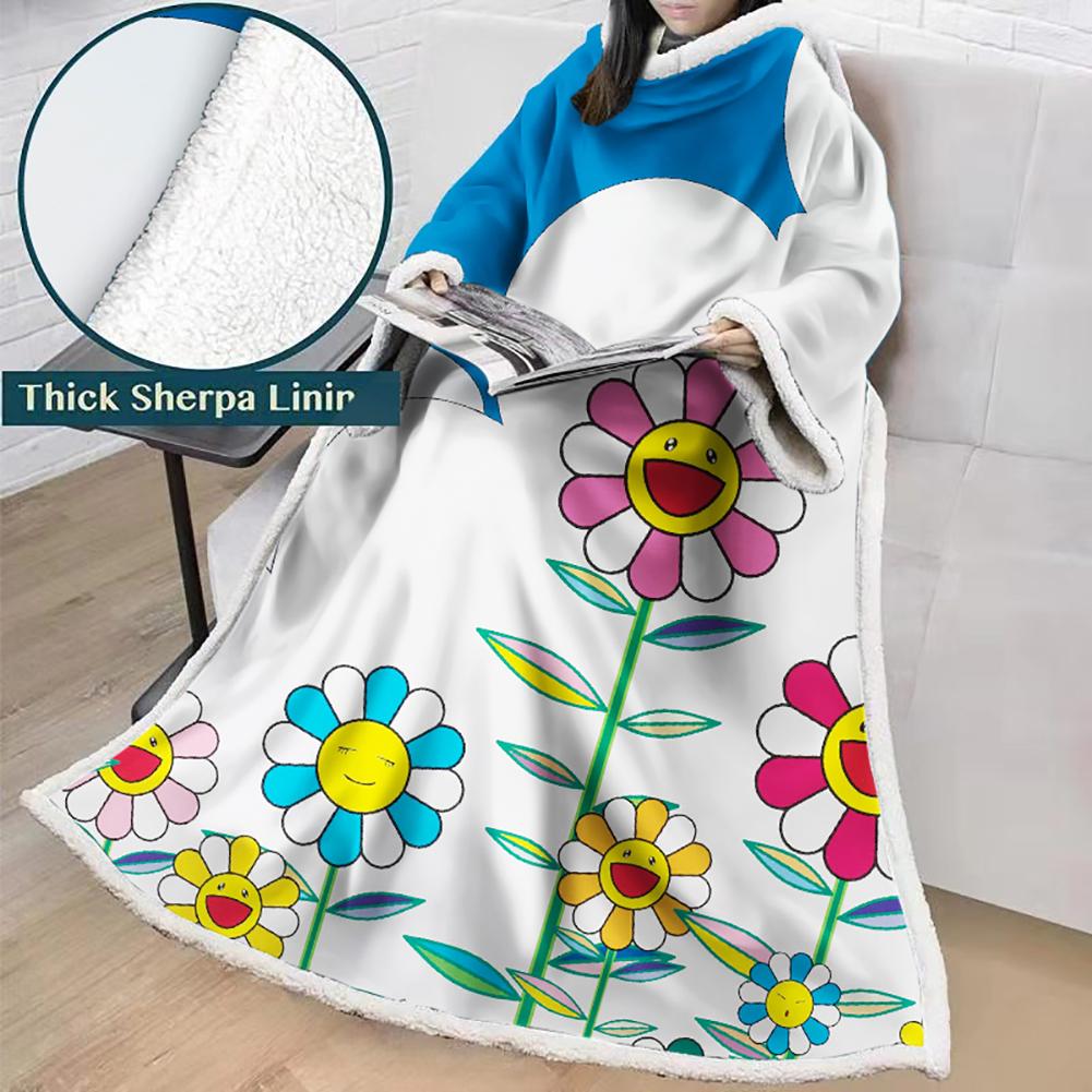3D Digital Flower Printed Blanket With Sleeves-Cute Cartoon Blanket Robe