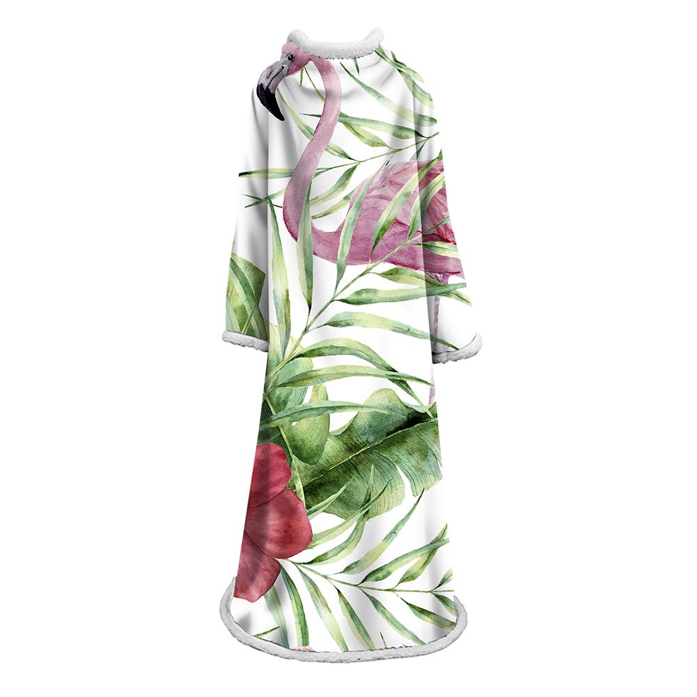 3D Digital Printed Blanket With Sleeves-Flamingo Blanket Robe