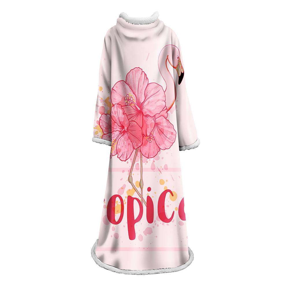 3D Digital Printed Blanket With Sleeves-Flamingo Blanket Robe