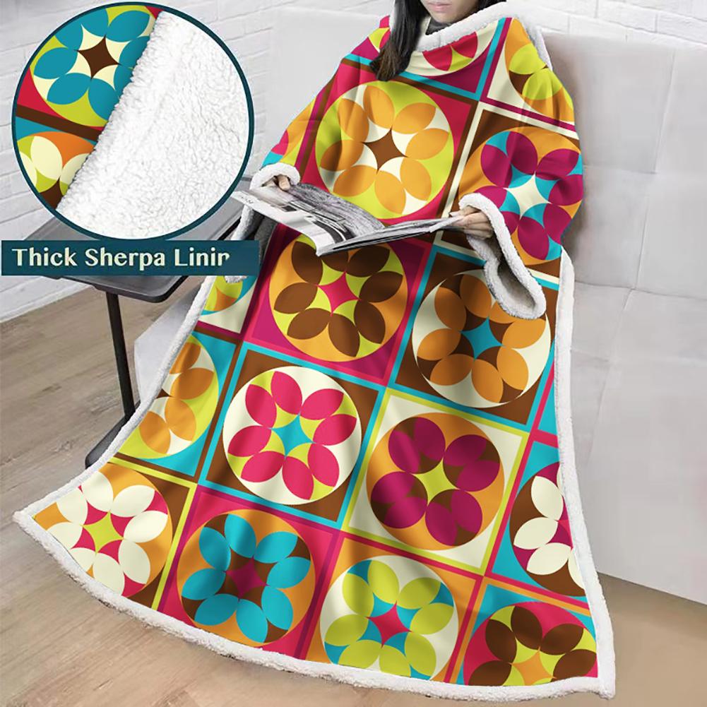 3D Digital Printed Blanket With Sleeves-Geometric Designs Blanket Robe
