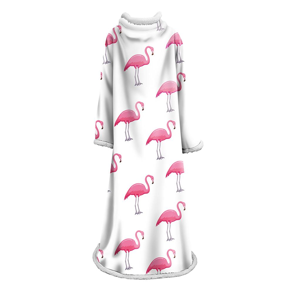 3D Digital Printed Blanket With Sleeves-Flamingo Blanket Robe