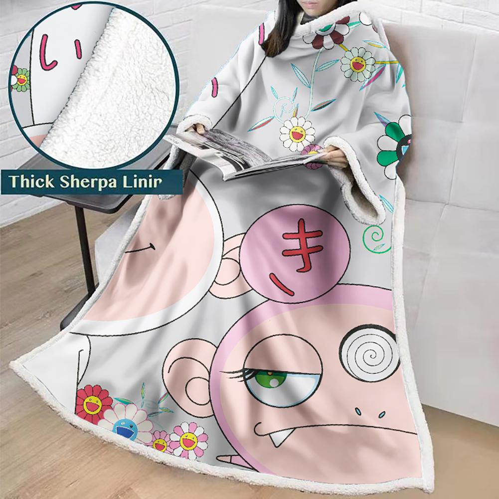 3D Digital Flower Printed Blanket With Sleeves-Cute Cartoon Blanket Robe