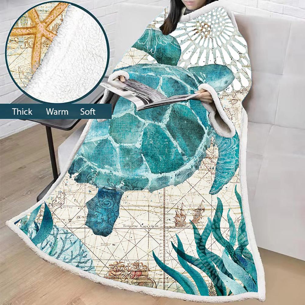 3D Digital Printed Blanket With Sleeves-Marine Animals Blanket Robe