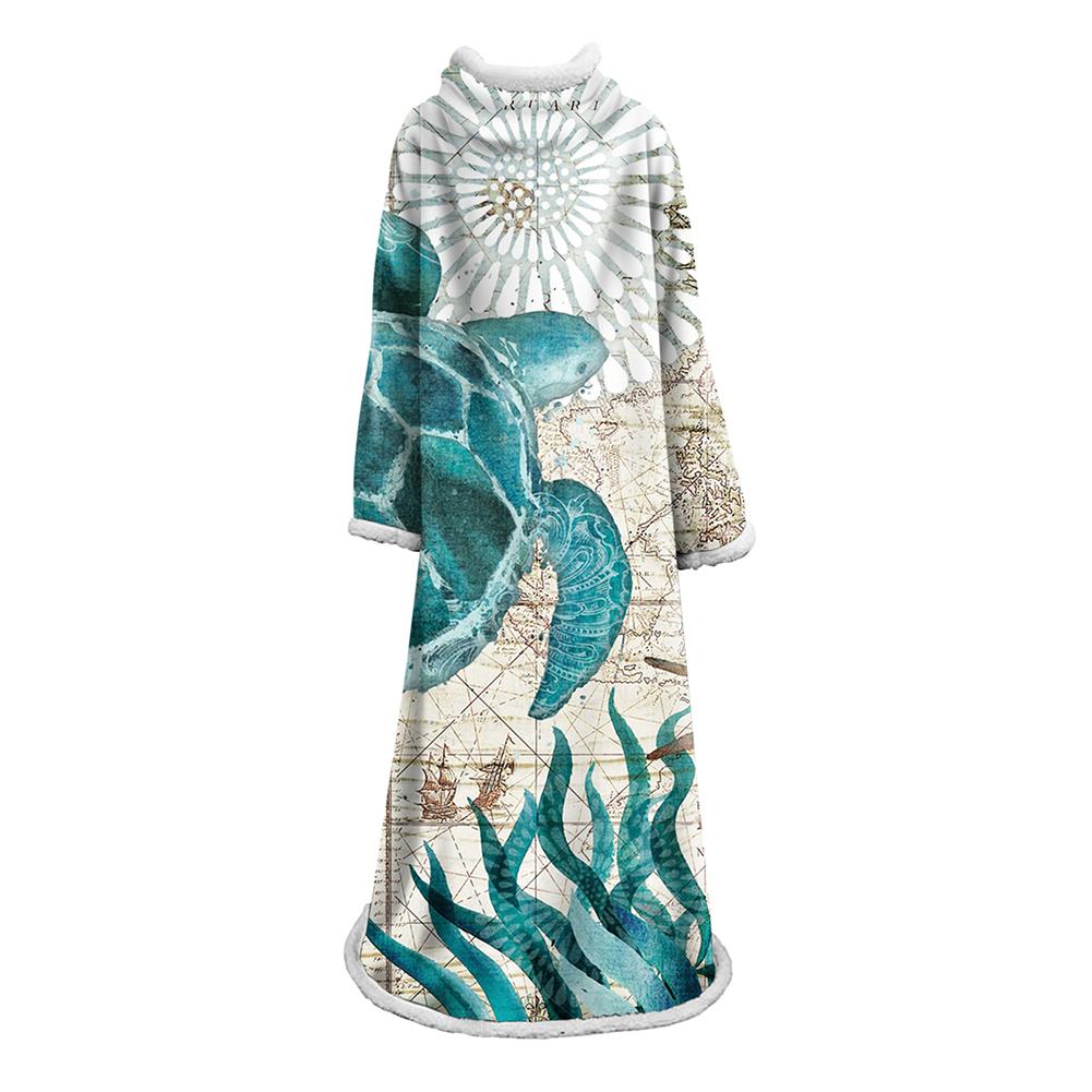 3D Digital Printed Blanket With Sleeves-Marine Animals Blanket Robe
