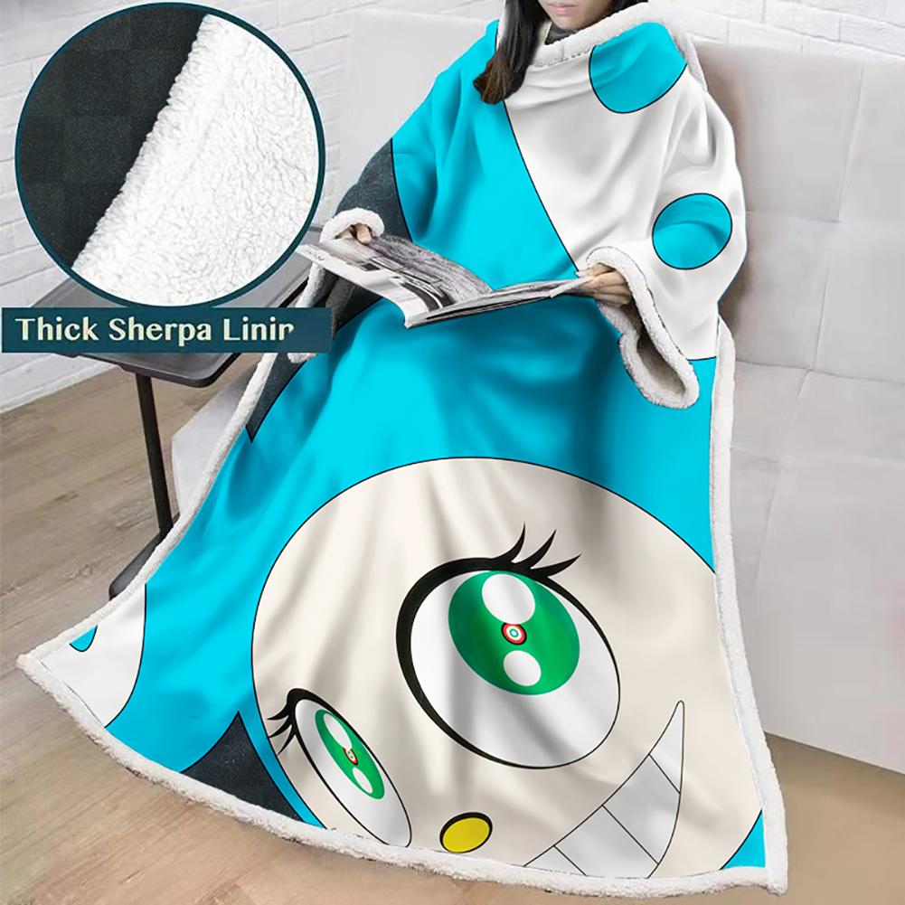 3D Digital Flower Printed Blanket With Sleeves-Cute Cartoon Blanket Robe
