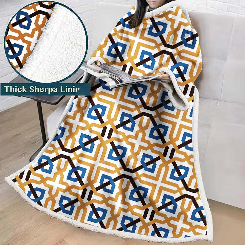 3D Digital Printed Blanket With Sleeves-Geometric Designs Blanket Robe