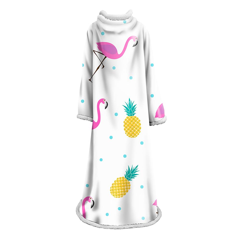 3D Digital Printed Blanket With Sleeves-Flamingo Blanket Robe