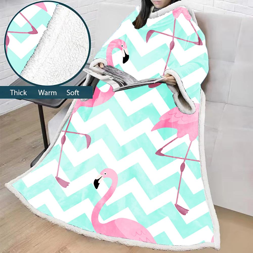 3D Digital Printed Blanket With Sleeves-Flamingo Blanket Robe