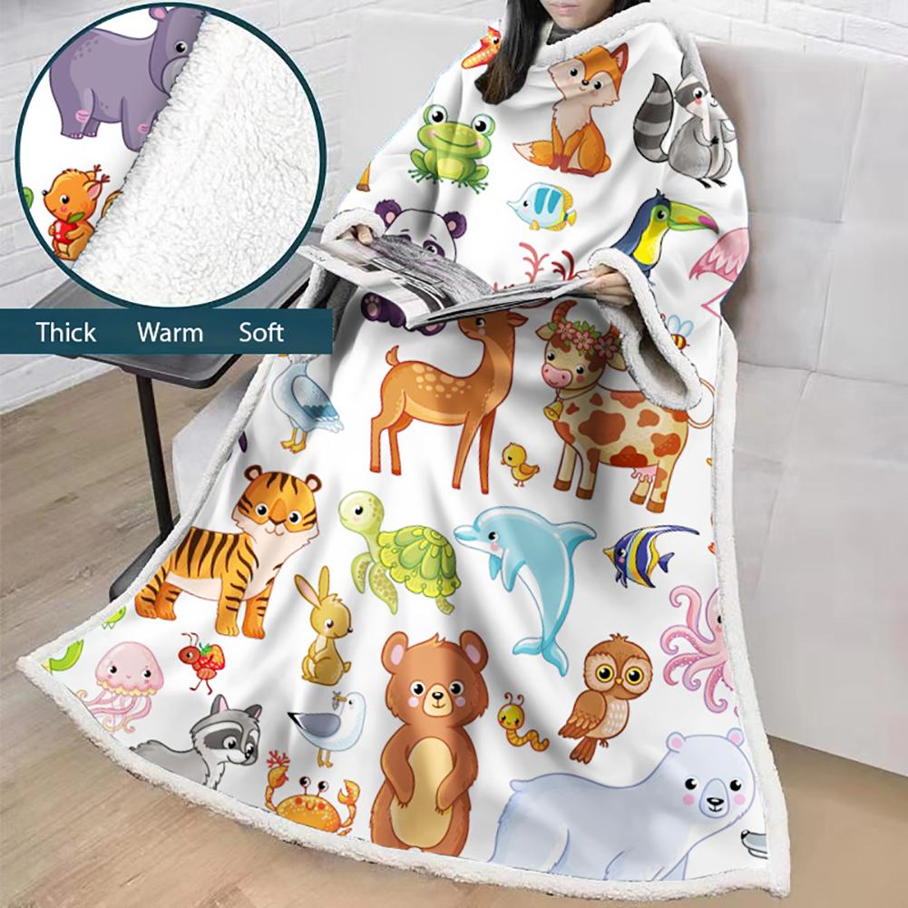 3D Digital Printed Blanket With Sleeves-Cartoon Cute Blanket Robe