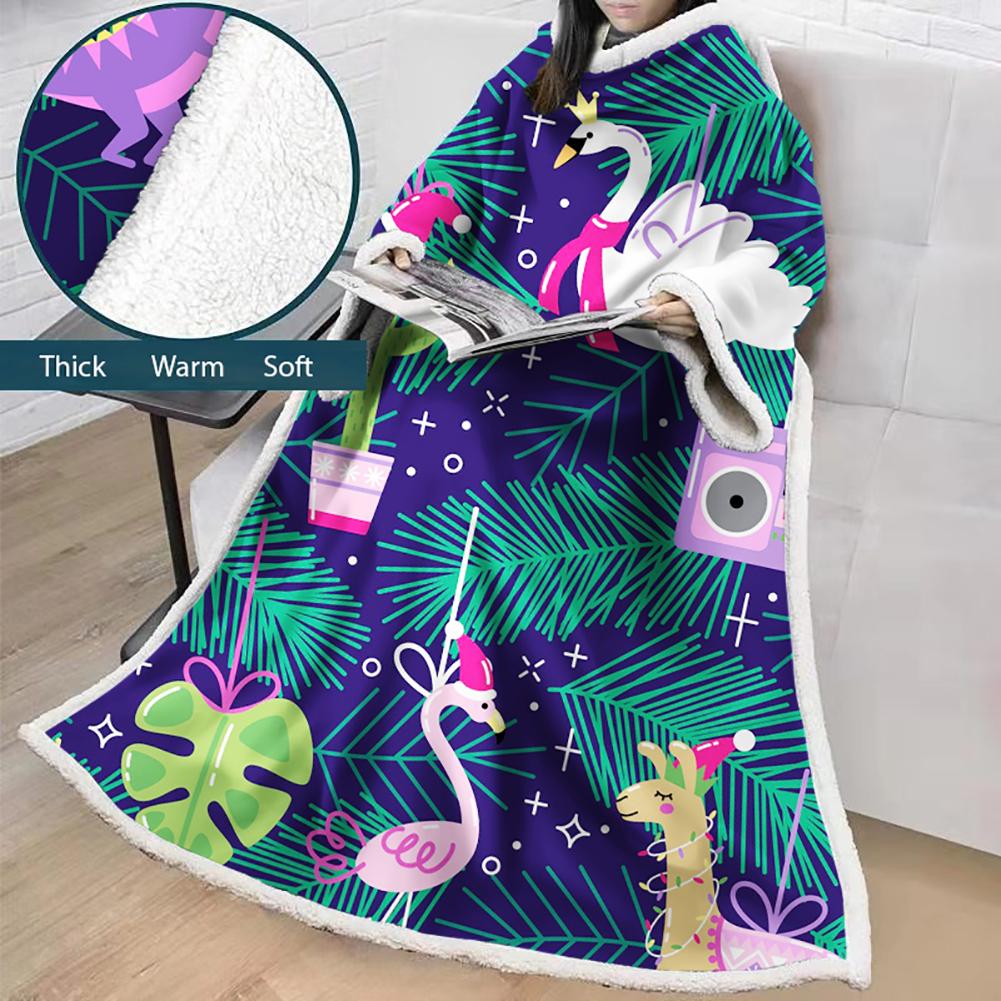 3D Digital Printed Blanket With Sleeves-Cartoon Cute Blanket Robe