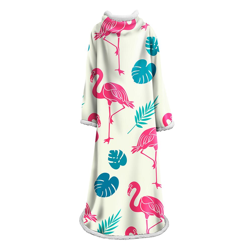 3D Digital Printed Blanket With Sleeves-Flamingo Blanket Robe