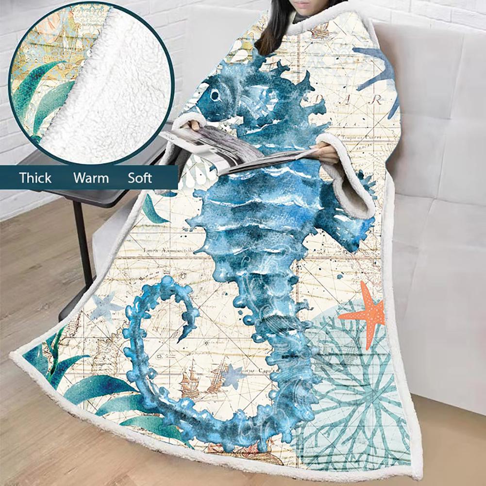 3D Digital Printed Blanket With Sleeves-Marine Animals Blanket Robe