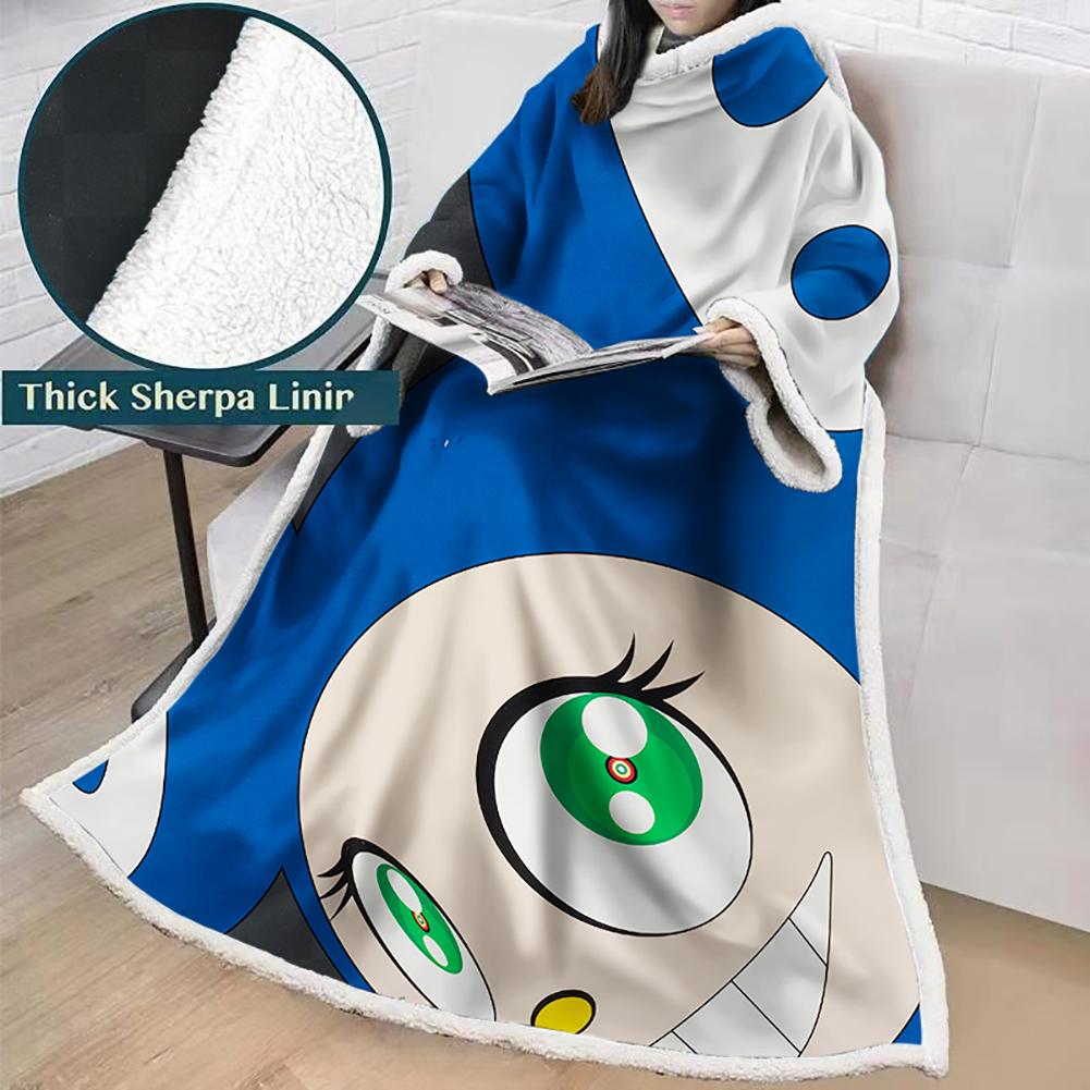 3D Digital Flower Printed Blanket With Sleeves-Cute Cartoon Blanket Robe