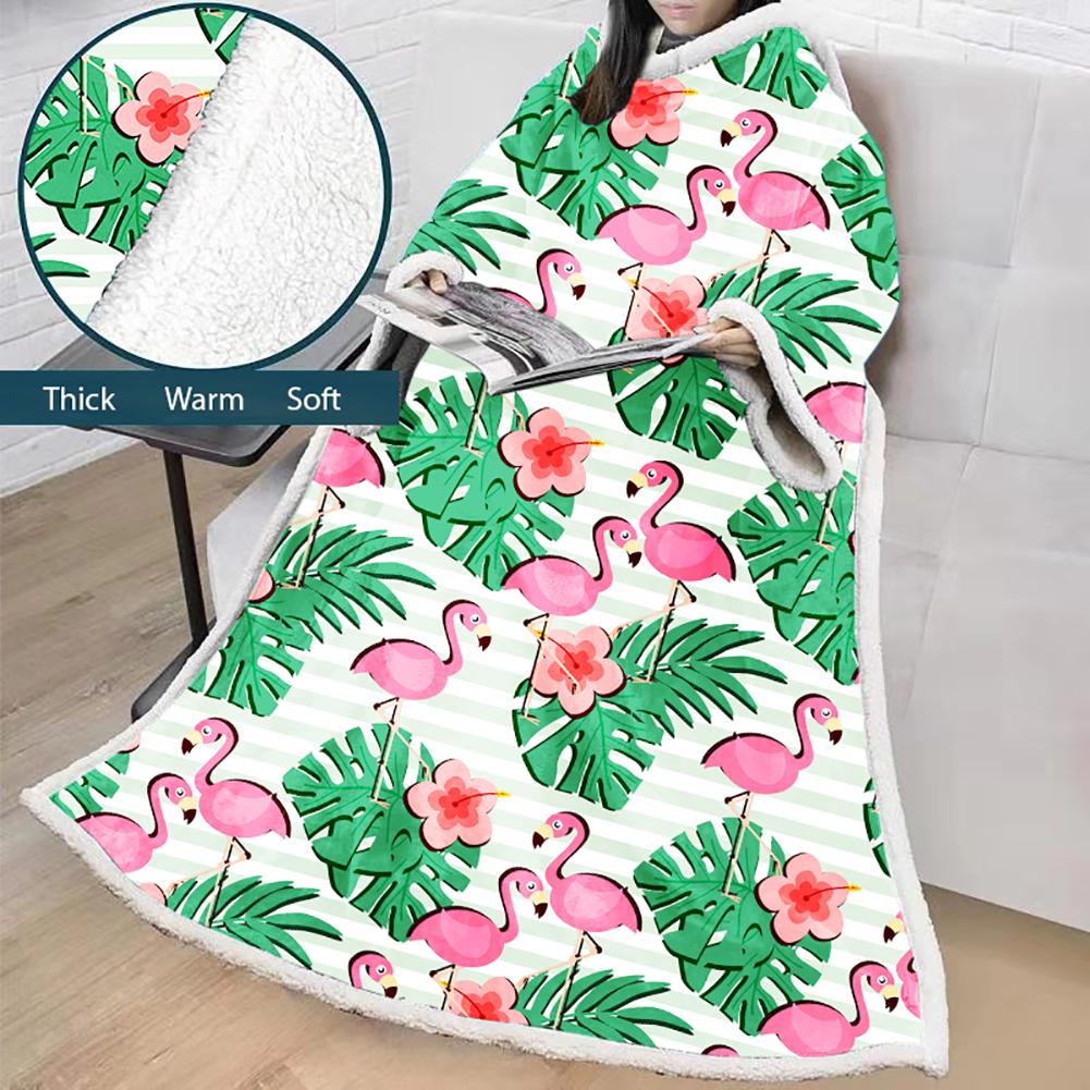3D Digital Printed Blanket With Sleeves-Flamingo Blanket Robe