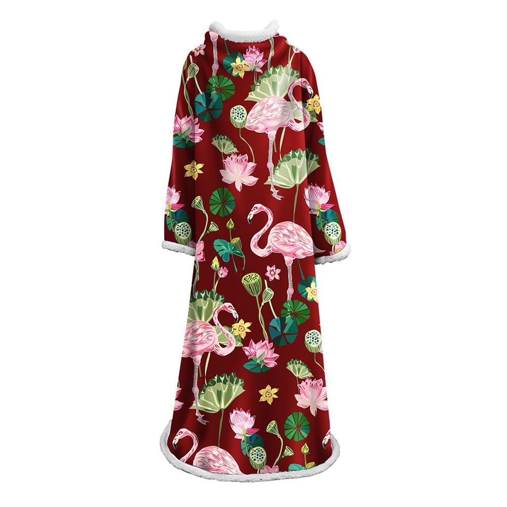 3D Digital Printed Blanket With Sleeves-Flamingo Blanket Robe