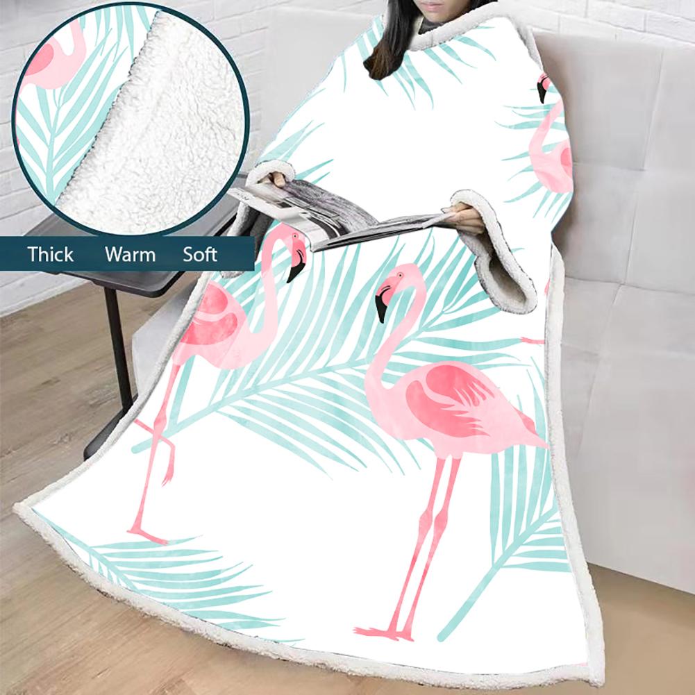 3D Digital Printed Blanket With Sleeves-Flamingo Blanket Robe