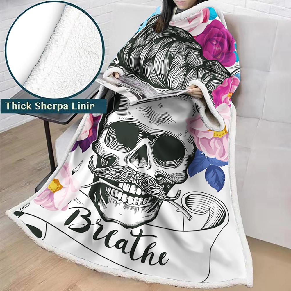 3D Digital Printed Blanket With Sleeves-Horror Skull Blanket Robe