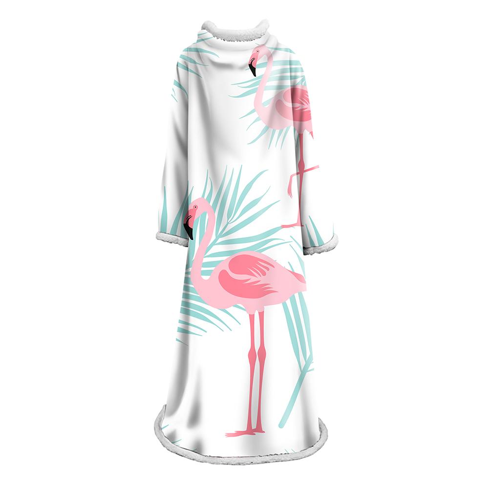 3D Digital Printed Blanket With Sleeves-Flamingo Blanket Robe