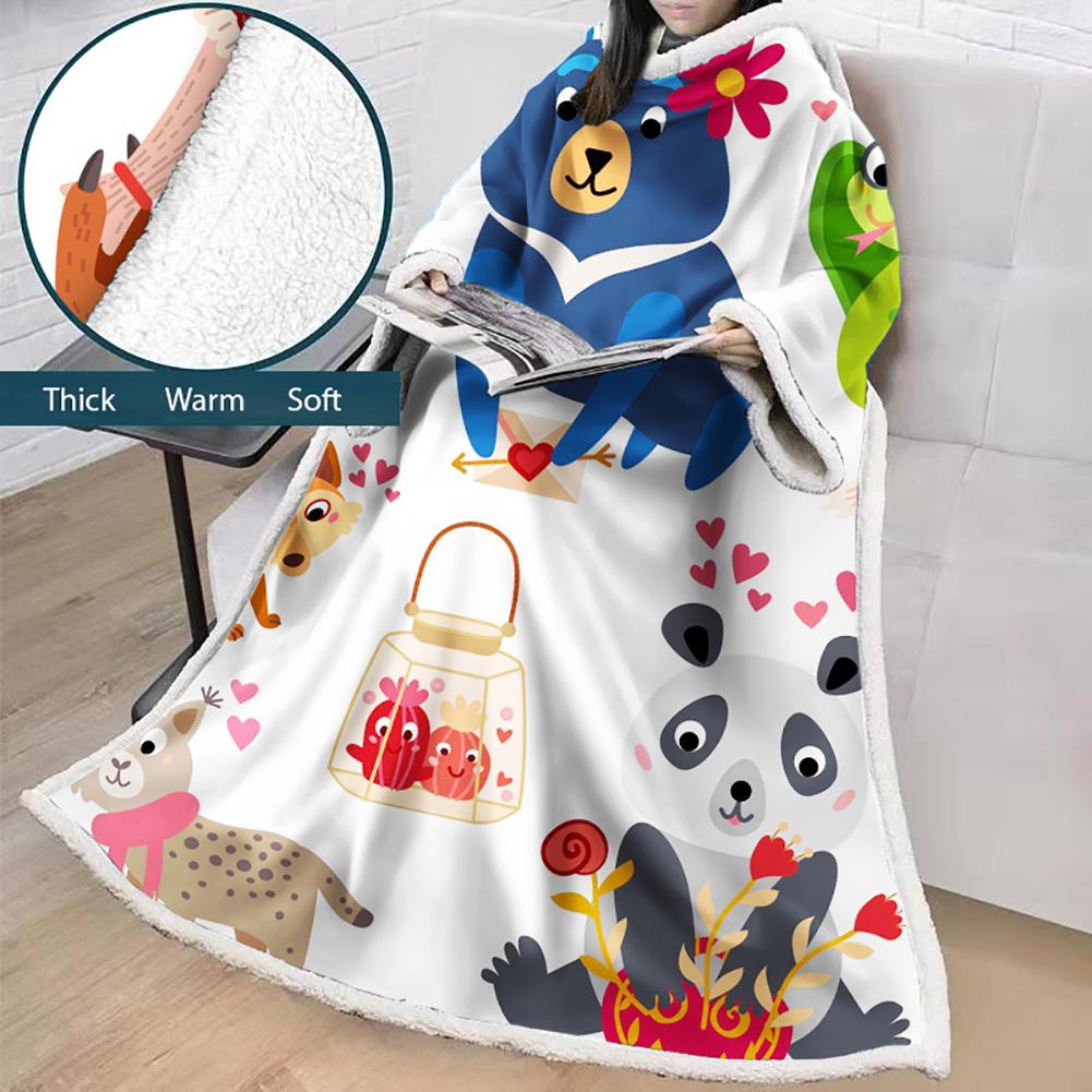 3D Digital Printed Blanket With Sleeves-Cartoon Cute Blanket Robe