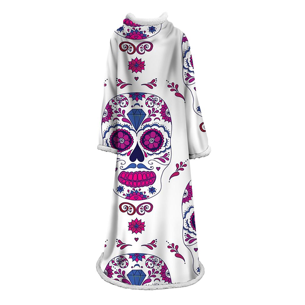 3D Digital Printed Blanket With Sleeves-Horror Skull Blanket Robe