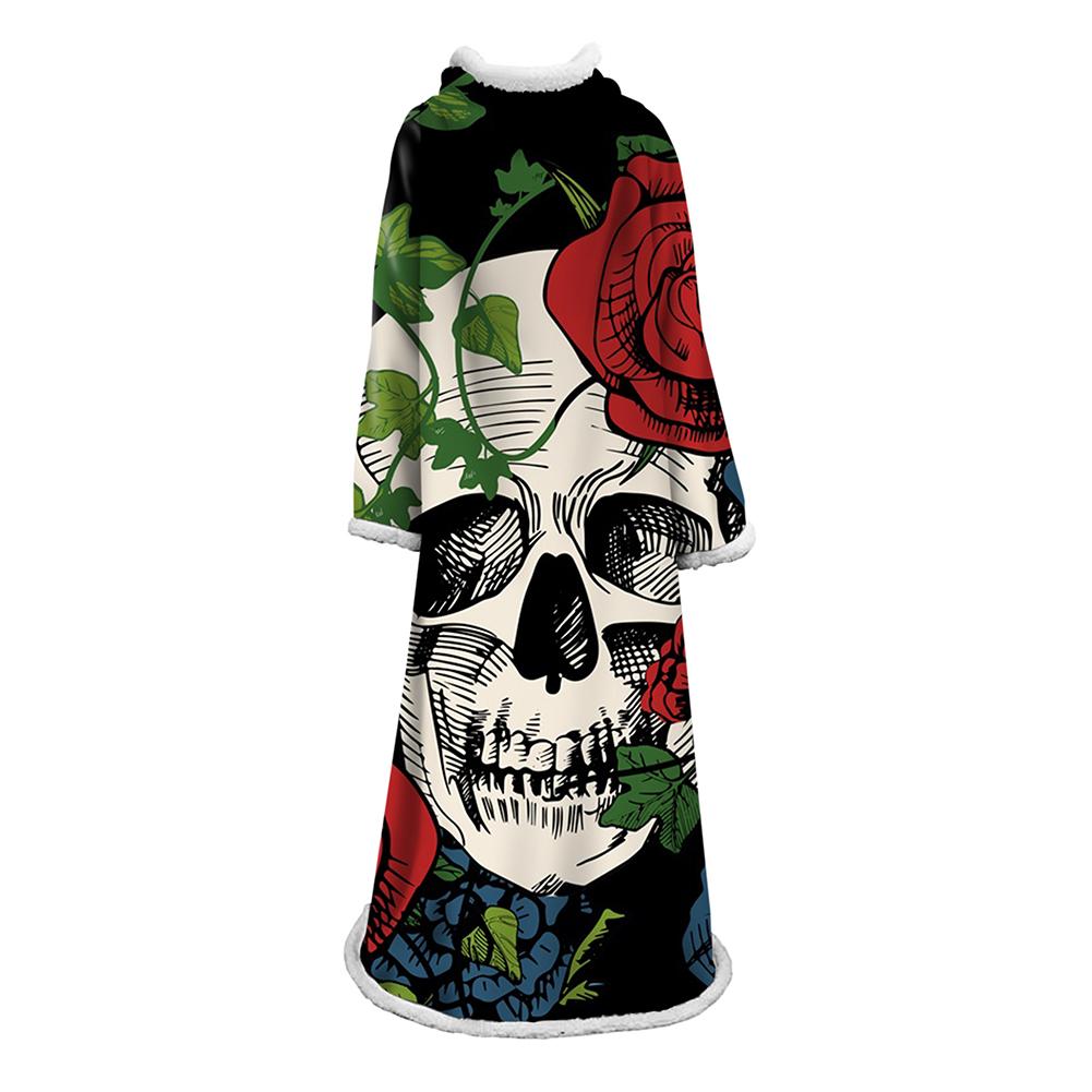 3D Digital Printed Blanket With Sleeves-Horror Skull Blanket Robe
