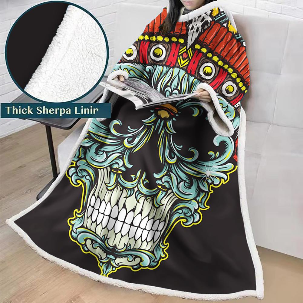3D Digital Printed Blanket With Sleeves-Horror Skull Blanket Robe