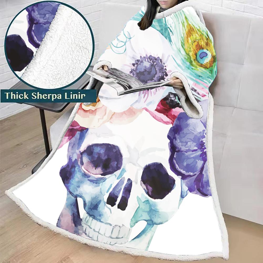 3D Digital Printed Skull Blanket With Sleeves-Horror Blanket Robe