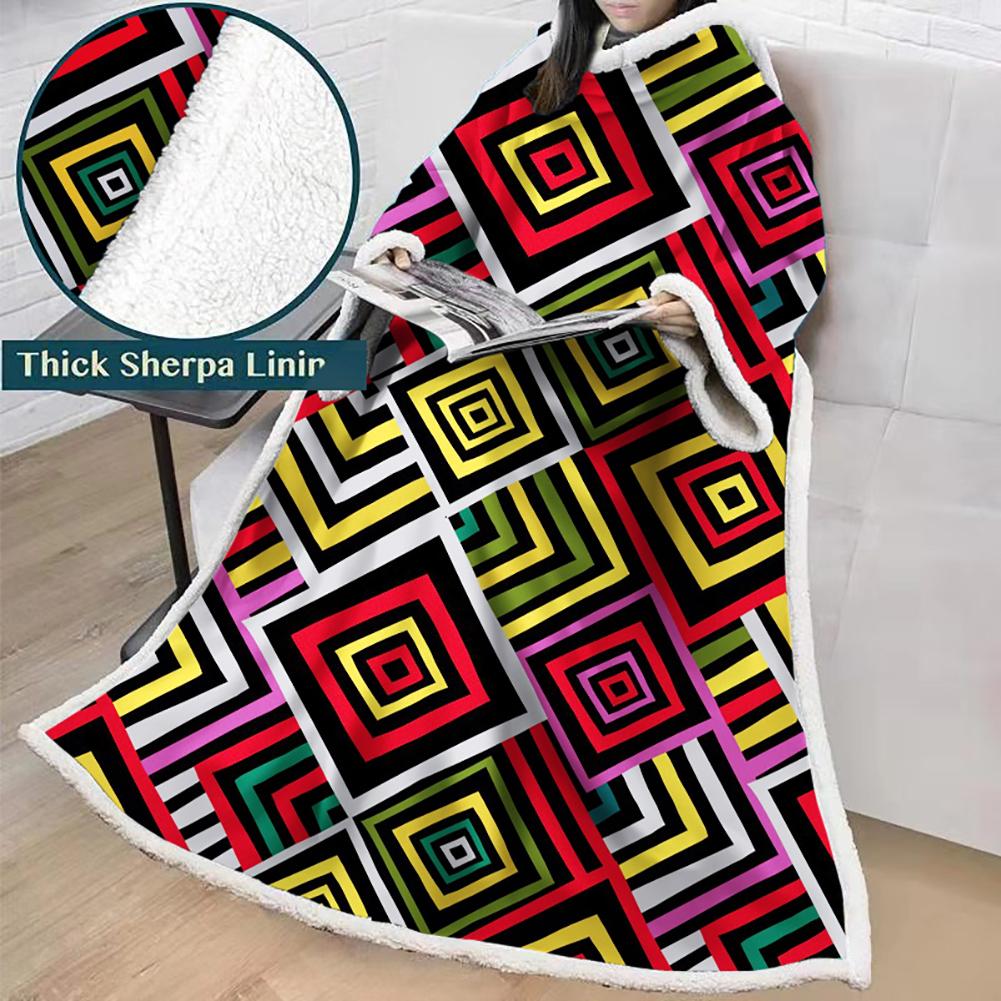 3D Digital Printed Blanket With Sleeves-Geometric Designs Blanket Robe