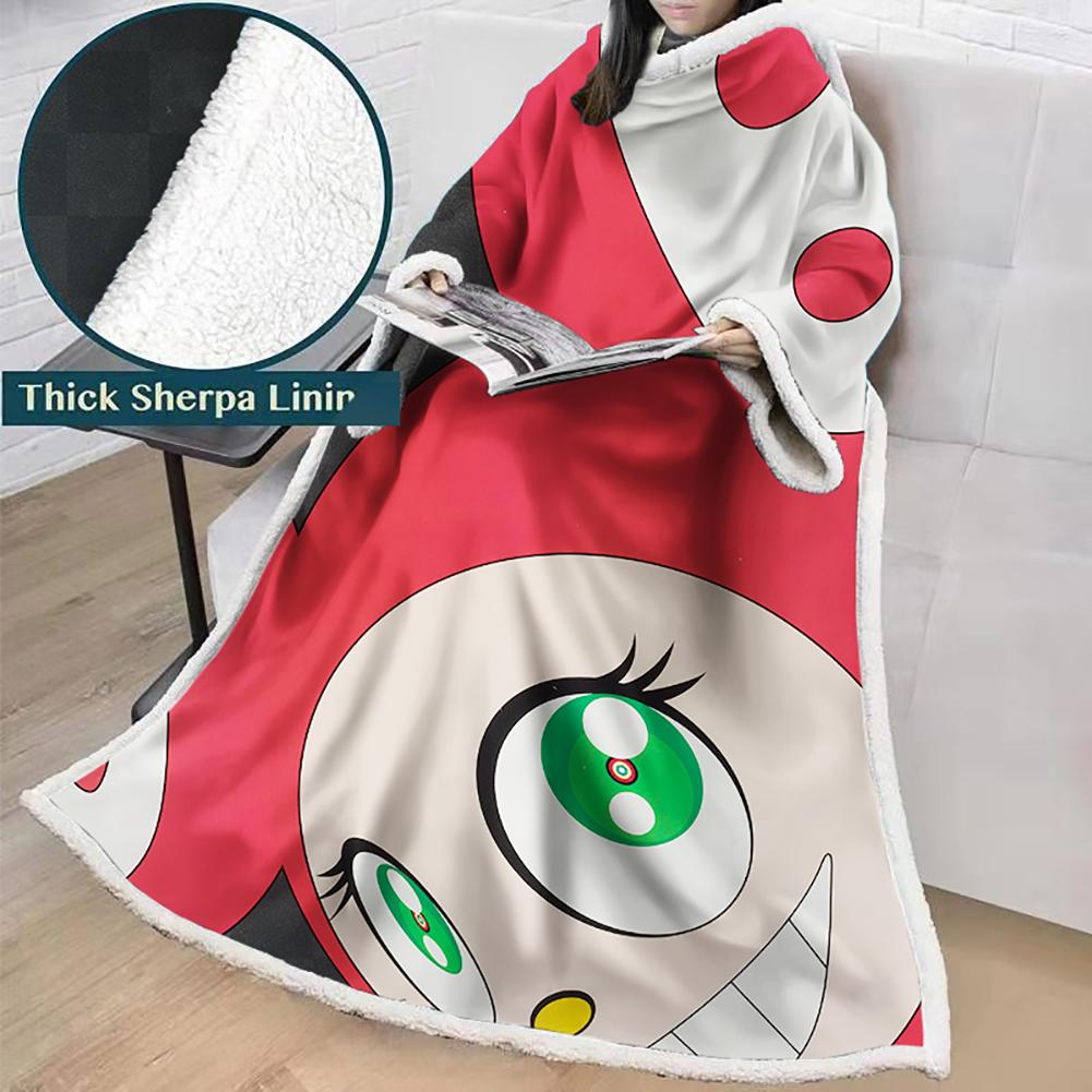 3D Digital Flower Printed Blanket With Sleeves-Cute Cartoon Blanket Robe