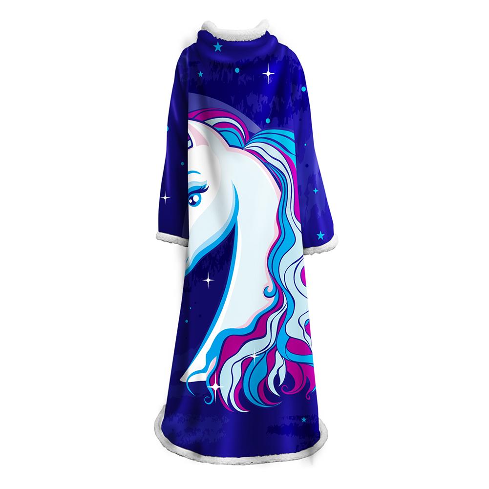 3D Digital Printed Blanket With Sleeves-Unicorn Cartoon Blanket Robe