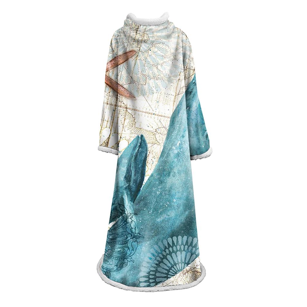 3D Digital Printed Blanket With Sleeves-Marine Animals Blanket Robe