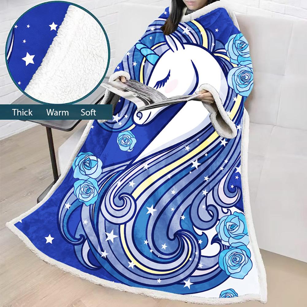 3D Digital Printed Blanket With Sleeves-Unicorn Cartoon Blanket Robe