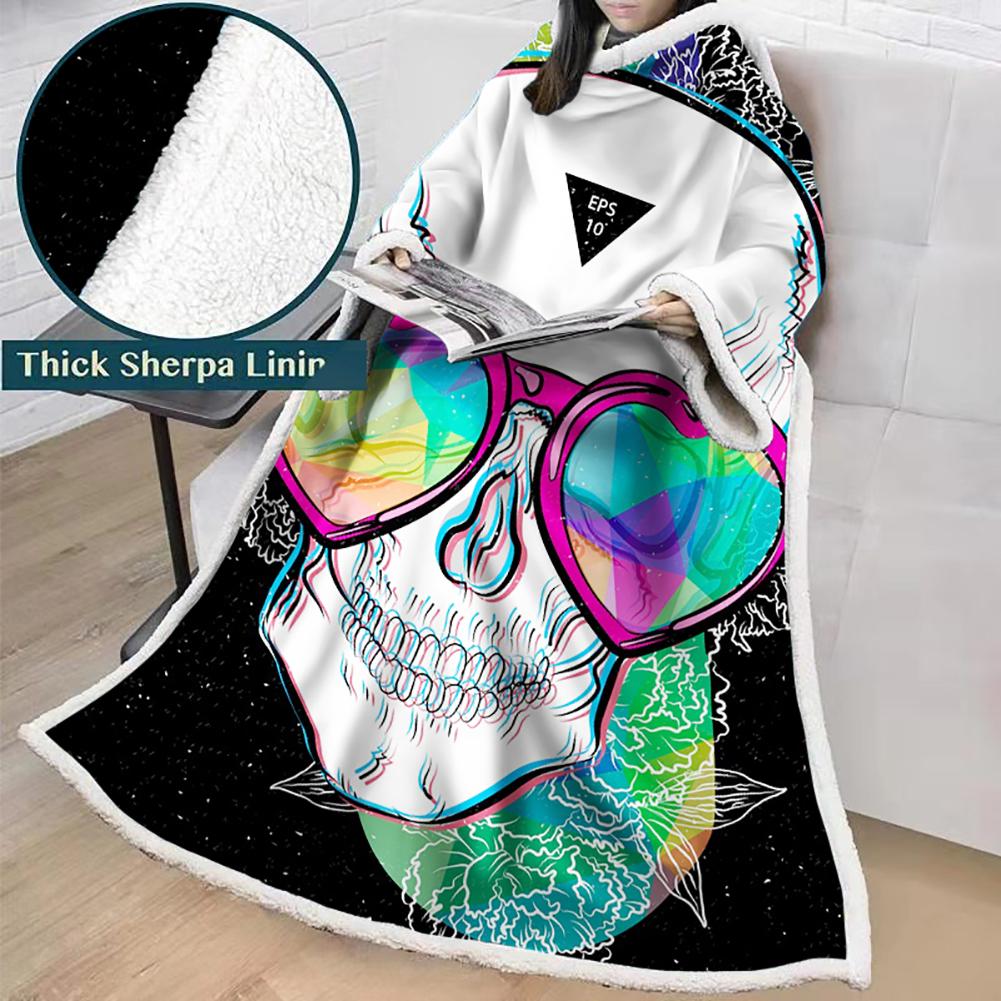 3D Digital Printed Blanket With Sleeves-Horror Skull Blanket Robe