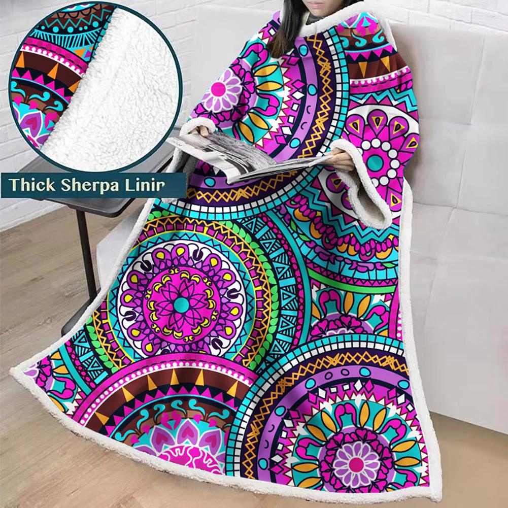 3D Digital Printed Blanket With Sleeves-Geometric Designs Blanket Robe