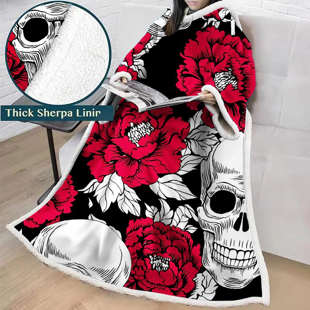 3D Digital Printed Blanket With Sleeves-Horror Skull Blanket Robe