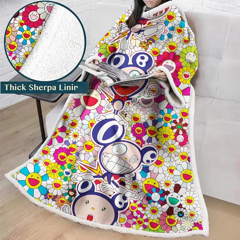 3D Digital Flower Printed Blanket With Sleeves-Cute Cartoon Blanket Robe