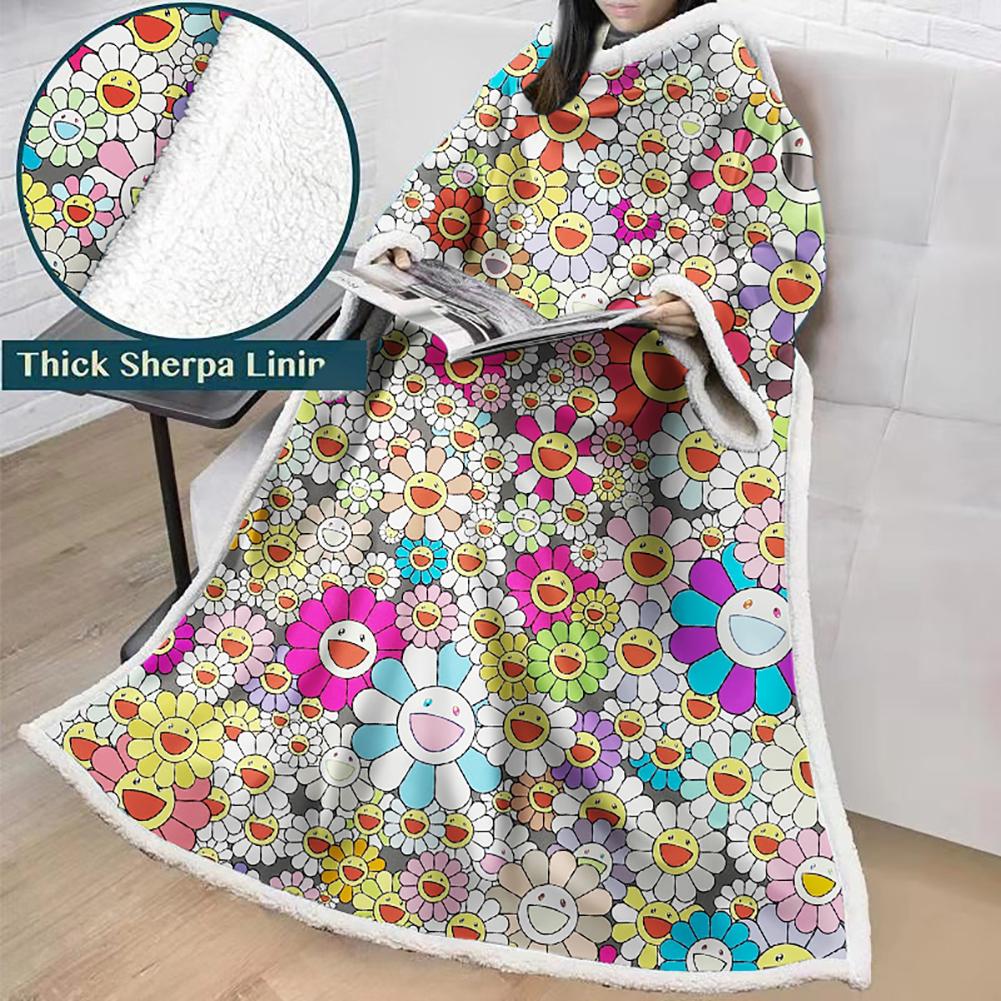 3D Digital Flower Printed Blanket With Sleeves-Cute Cartoon Blanket Robe