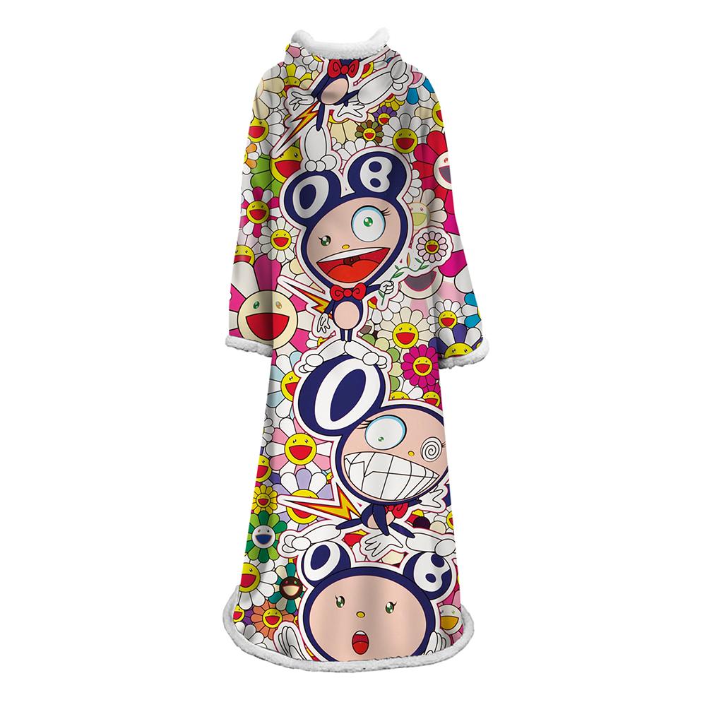3D Digital Flower Printed Blanket With Sleeves-Cute Cartoon Blanket Robe