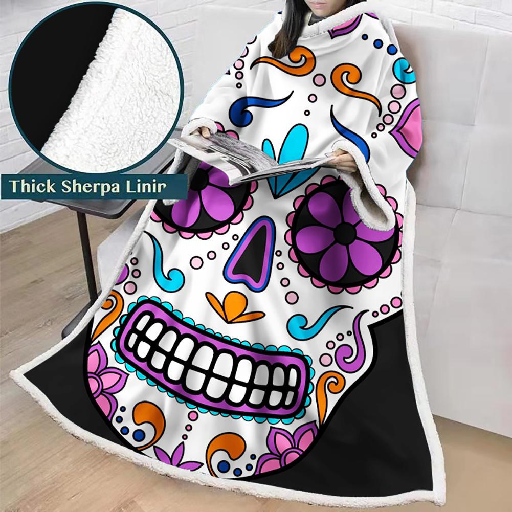 3D Digital Printed Blanket With Sleeves-Horror Skull Blanket Robe