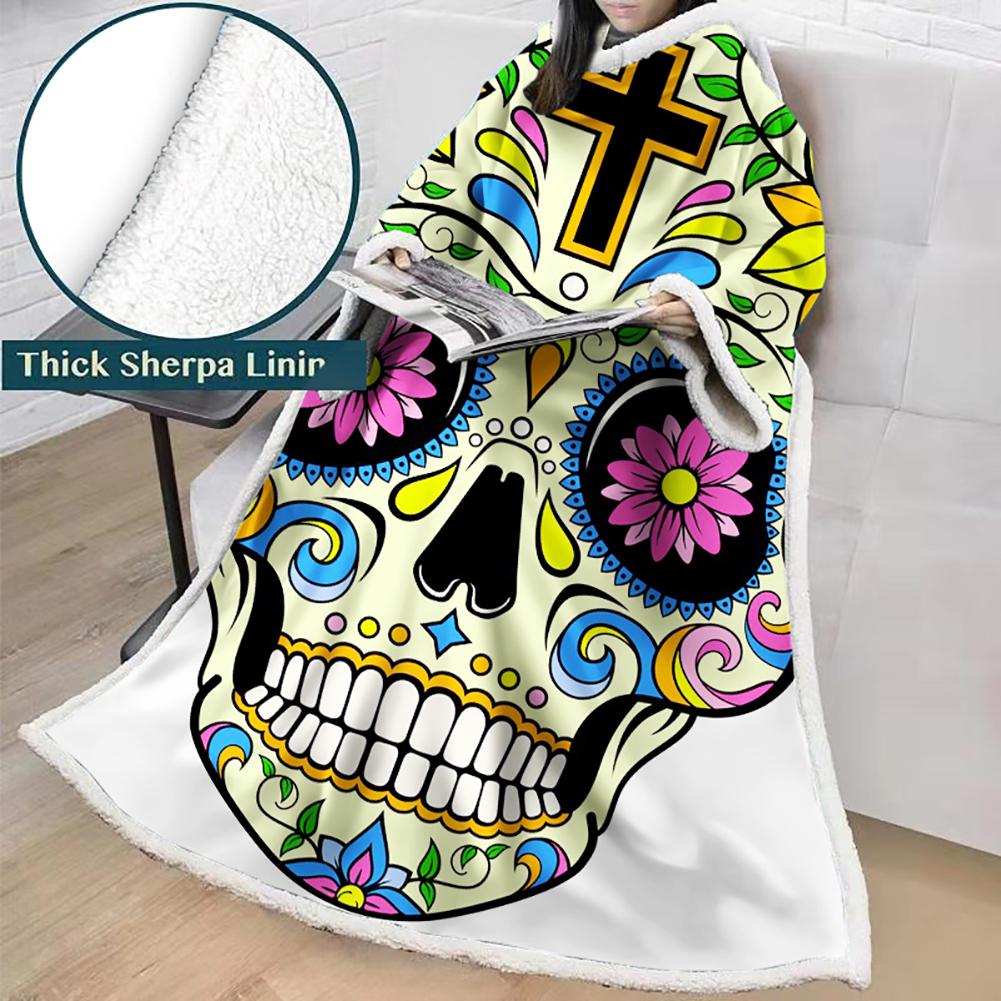 3D Digital Printed Blanket With Sleeves-Horror Skull Blanket Robe