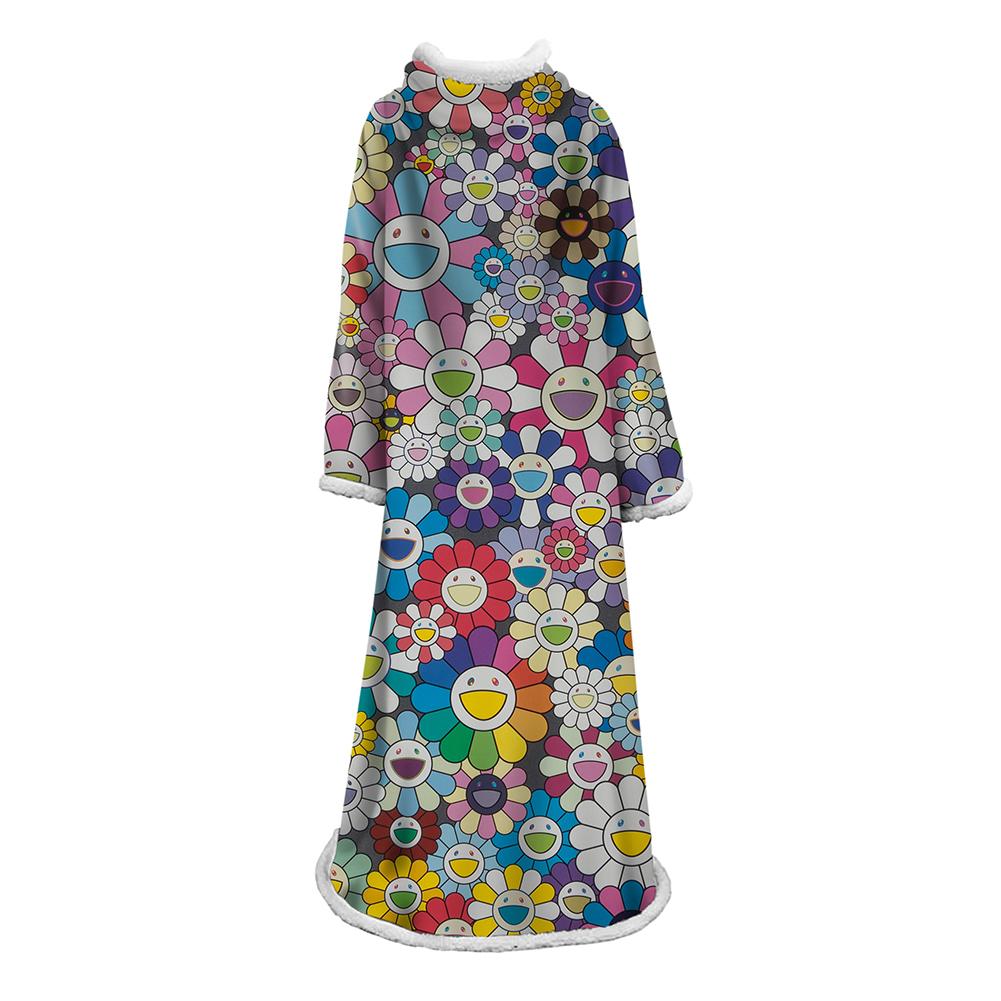 3D Digital Flower Printed Blanket With Sleeves-Cute Cartoon Blanket Robe